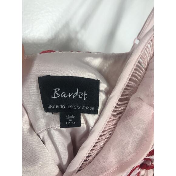 Bardot Women's 6 / Small Pink Red Lace Dress Date Night Wedding Guest Delicate - Picture 4 of 11